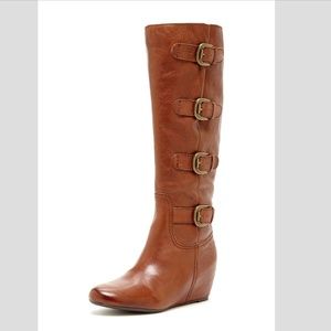 Franco Sarto Cognac Buckle Side Zip Boots